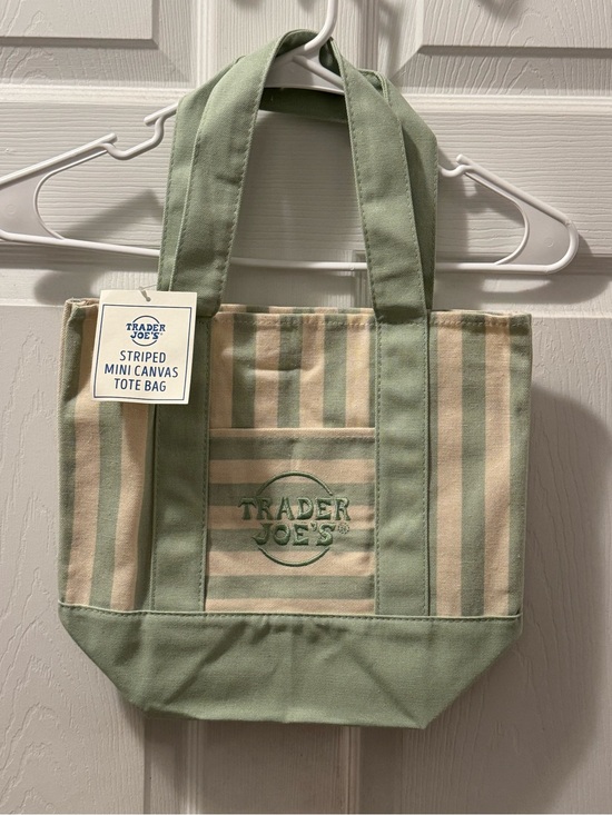 Trader Joe'S Handbags - Trader Joe's Mini Striped Canvas Tote in Mint Green and Cream